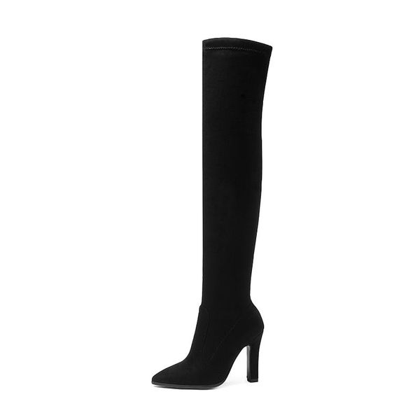 

boots 2021 women over the knee high slip on winter shoes thin heel pointed toe all match size 34-43, Black