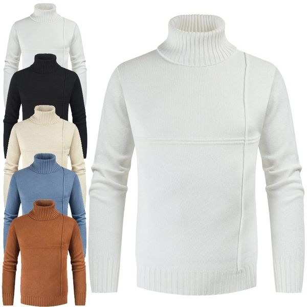 

stripe stitching korean high neck solid men's sweater, White;black