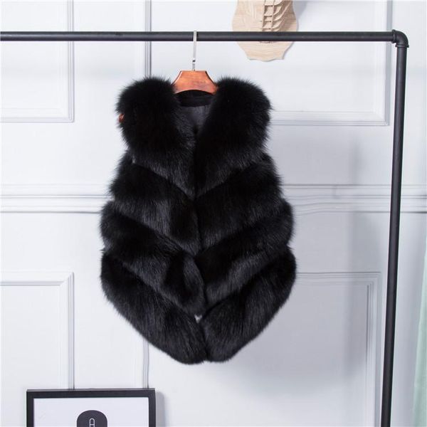 

women's fur & faux rf0008 woman's natural vest short style waistcoat 100% real gilet, Black