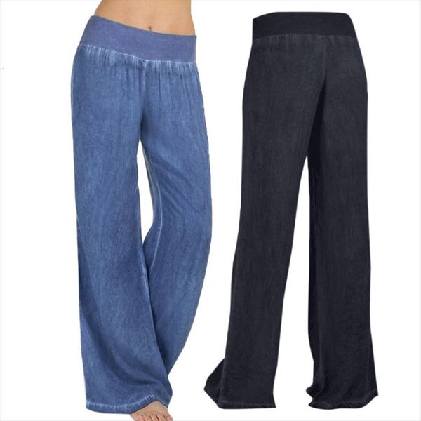 

casual high waist elasticity womens jean denim wide leg palazzo pants trousers dropshipping winter fashion work clothes, Blue