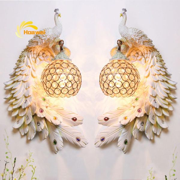

vintage art decor peacock resin wall lamps for home bedside bedroom living room decoration accessories lights lamp