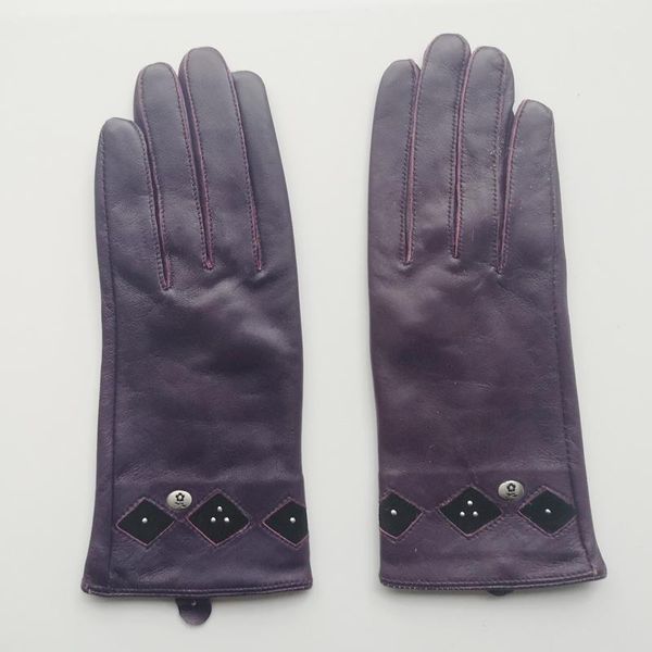 

five fingers gloves gours genuine leather for women winter keep warm beige real goatskin super discount clearance sale kcl, Blue;gray
