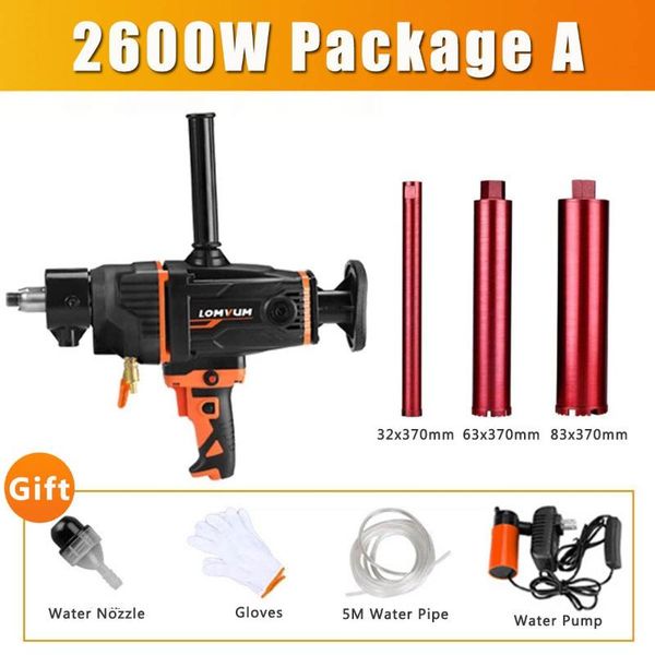 

professiona electric drills 2600w 280mm diamond core drilling machine high power handheld concrete drill with water pump accessories