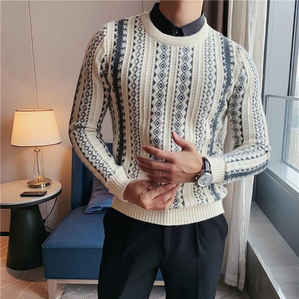 

men's sweaters 2021 brand clothing men keep warm winter fake two knitted sweaters/male slim fit business casual set head sweater plus s, White;black