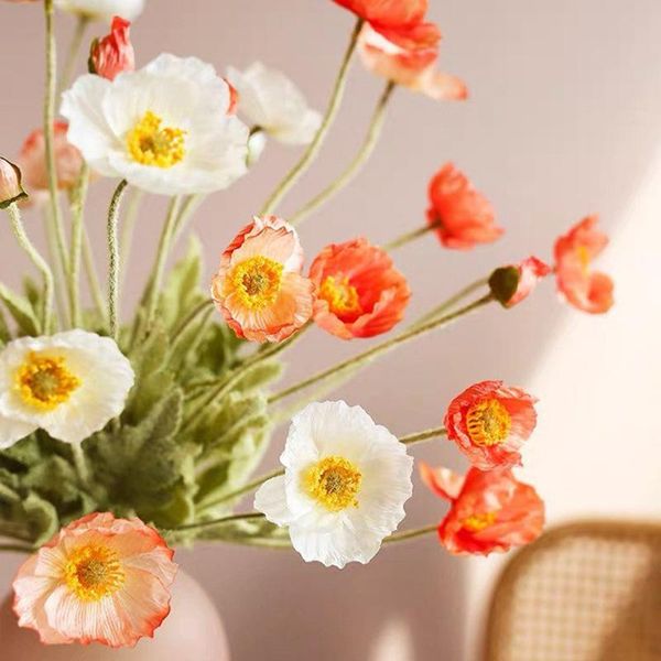 

decorative flowers & wreaths 4 heads/branch artificial flower bouquet home decor poppy fake diy handmade crafts wedding decoration