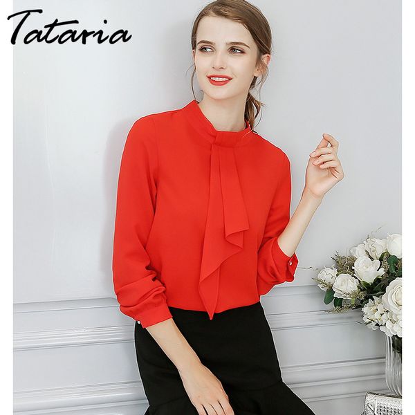 

long sleeve blouse women spring shirts arrival office ribbon bow chiffon work wear elegant femme 210514, White