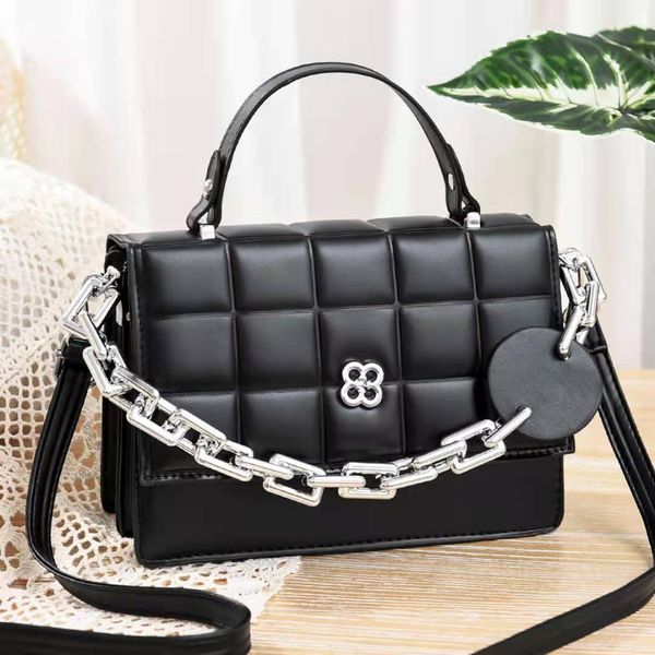 

retro tide messenger bag fashion chain handbag simple korean style solid color plaid pattern handbags large capacity shoulder cross body bag
