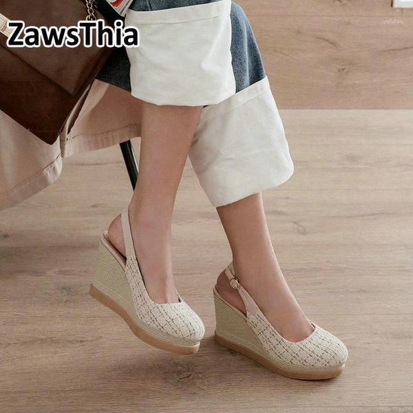 

sandals zawsthia summer plaid checked woman slingback pumps shoes platform high heel women wedges espadrilles sandals big size 441 17l0, Black