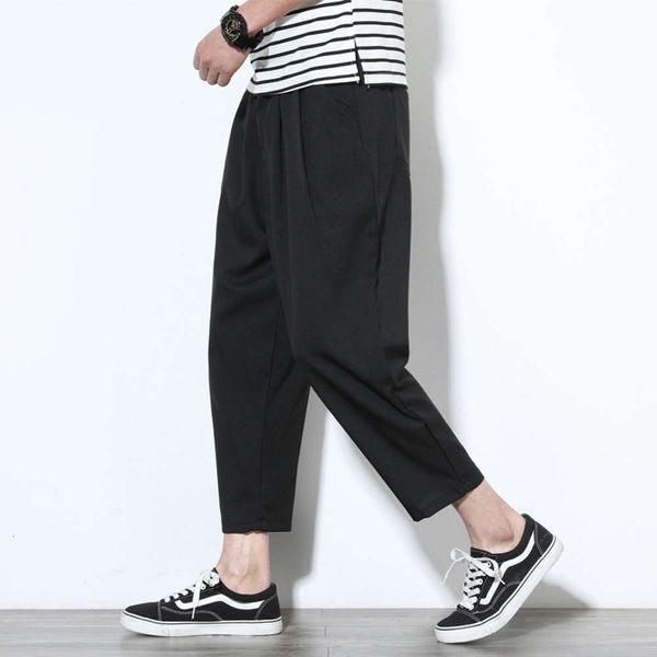 

taiwan spring and summer thin capris wide leg pants linen casual large men's, White;black