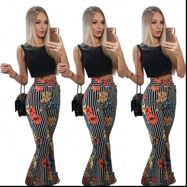 

striped print loose full pants womens tracksuits crop summer 2 piece set for female two pieces sets suits s, Gray