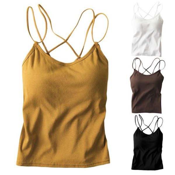 

women's tanks & camis women girls summer sleeveless tank simple solid color slim camisole criss cross strappy bandage hollow out backle, White