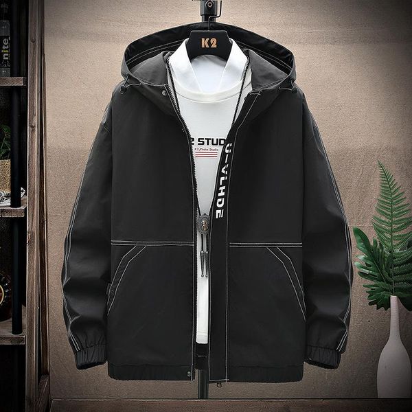

men's jackets 2021 autumn hooded jacket youth fashion large size loose tooling style student casual coat, Black;brown