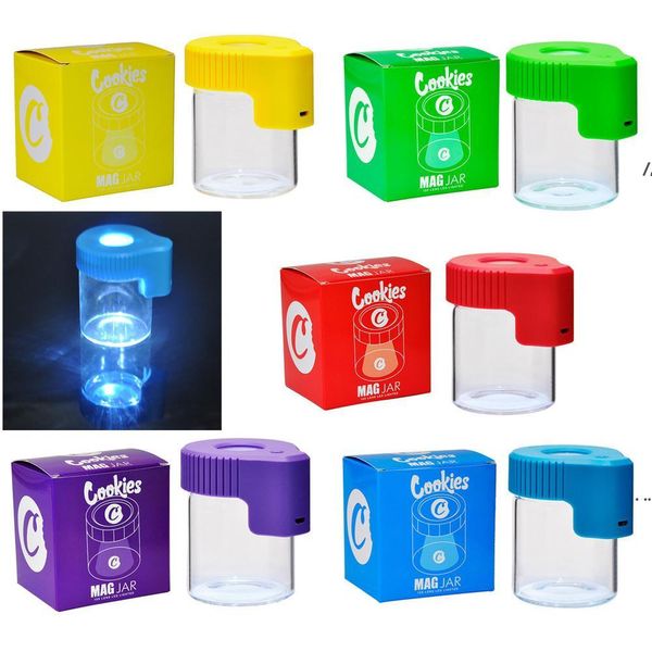 New Cookies LED Storage Jar Contenitore per tabacco Scatola per medicinali ricaricabile Contenitore per scorta d'ingrandimento 155ml Mag Jar Bottiglia per vuoto incandescente EWF7