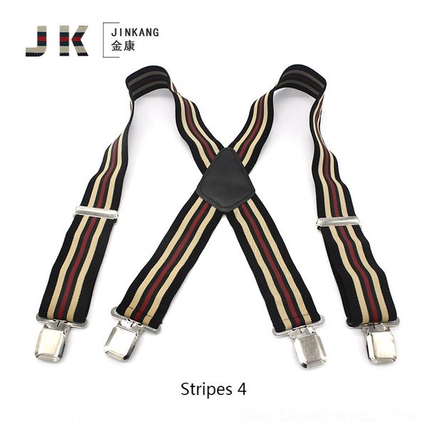

rrax super wide men's strapnew stripe four clip suspender elastic suspenders bsling elastic bandfashionable and versatile, Black;white