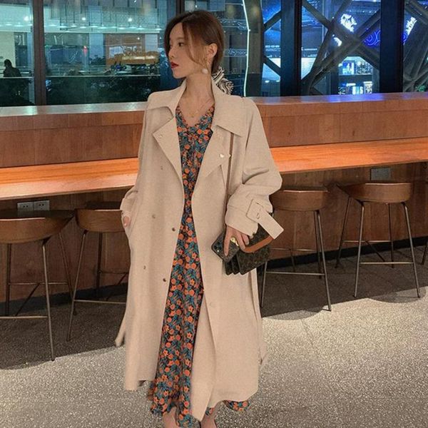 

women's wool & blends cmaz trench coat for women spring and autumn mid-length small-sized, Black