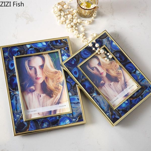

po frame set up creative agate pattern blue marble deskdecoration storage modern home frames