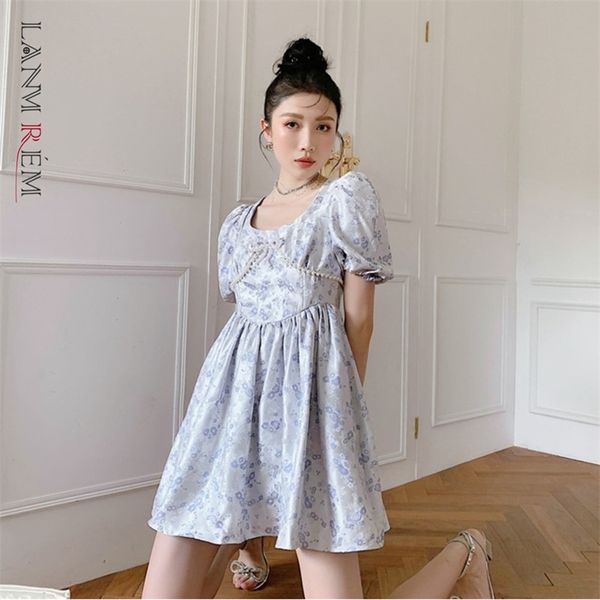 

women dress flower pearl bow puff sleeve dresses temperament fashion summer arrivals 2h704 210526, Black;gray