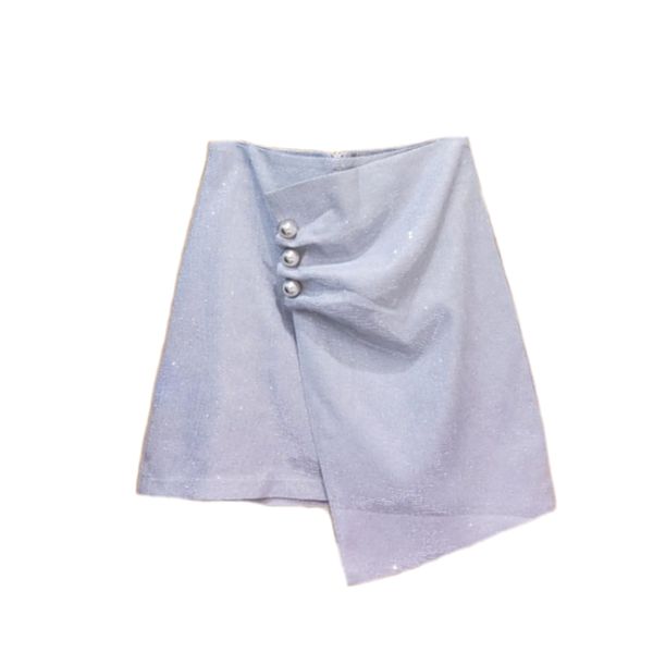 

korean fashion beading mini skirts womens chic irregular design mujer faldas summer folds bling feminino jupe 210514, Black