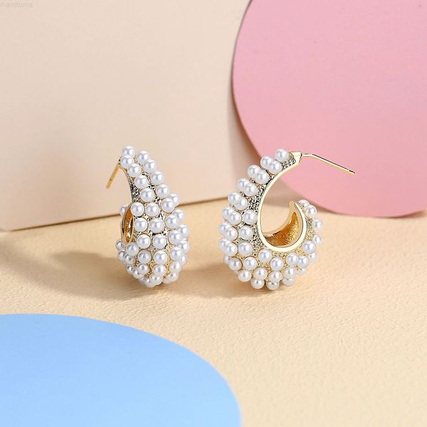 

charms earrings korean version simple pearl women's net red temperament small fashion design 2021, Golden