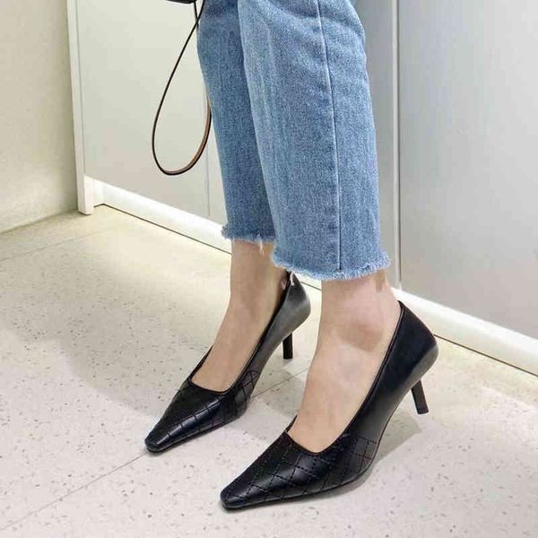 

dress shoes pointed toe women fashion pumps thin high heels sewing design shallow slip on mules elegant office woman size 35-39 4w, Black