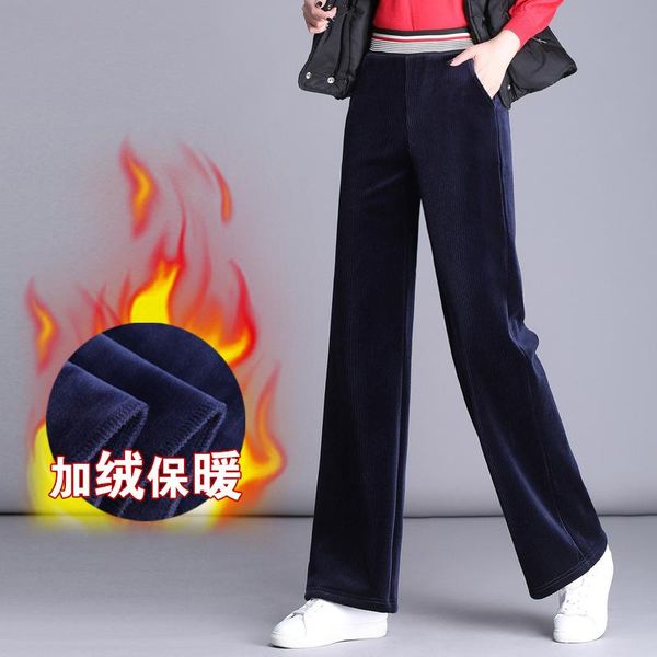 

women's pants & capris women elegant black lace up elastic waist streetwear 2021 autumn winter casual full length trousers corduroy pan, Black;white