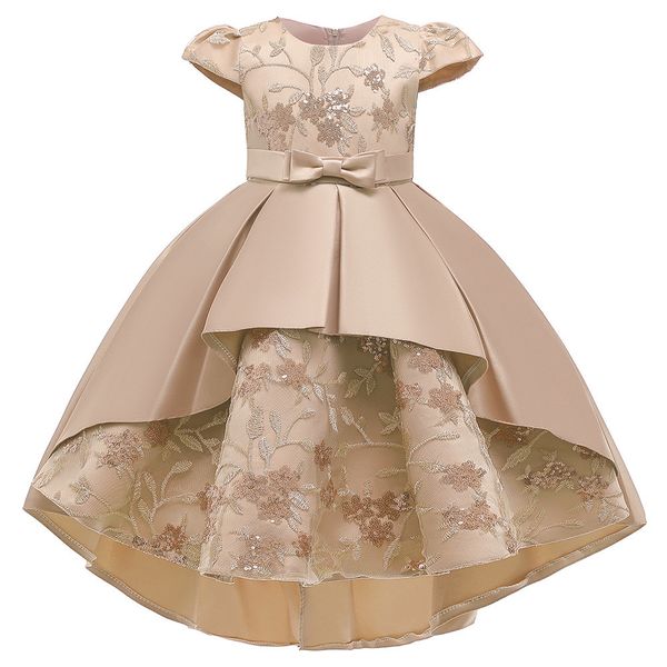 

girl's dresses embroidered tail sequins flying sleeve princess wedding kid for girl clothes birthday evening bridesmaid dress c0228, Red;yellow