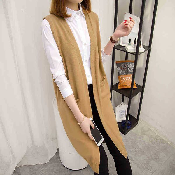 

women's vests loose long section knitted vest sleeveless cardigan sweater women autumn jumper windbreaker outerwear female co p1wk, Black;white