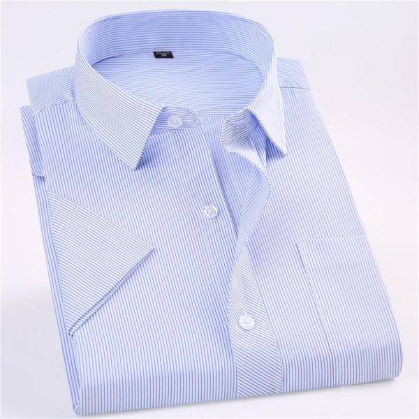 

striped shirts men short sleeve casual slim twill mens shirt long business work male camisas brand non iron chemise homme men's, White;black