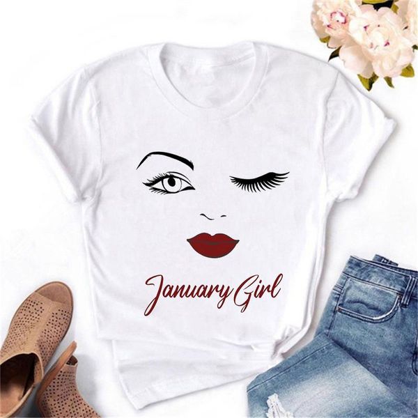 

women's t-shirt fashion april/may/june/july/august girl graphic tshirt women makeup t shirt femme cool hip hop female birthday gift, White