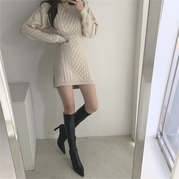 

hollow out waist sweater dress women autumn winter temperament twist knitted casual slim long sleeve bodycon 210510, Black;gray