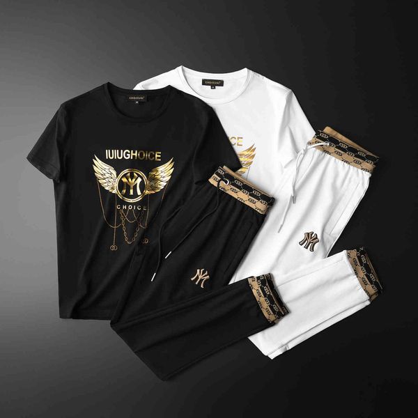 

Tracksuits Sport Suit Fashion Classic Thin T Shirt Summer Korean Pants Short Sleeve Design Trend Casual Sports, White