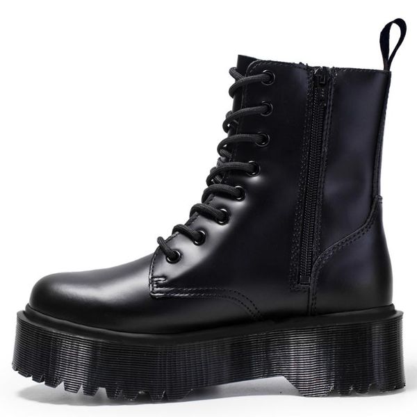 

boots heidsy quality 8-eye women high platform ankle shoes chunky woman leather motorcycle ladies fashion, Black