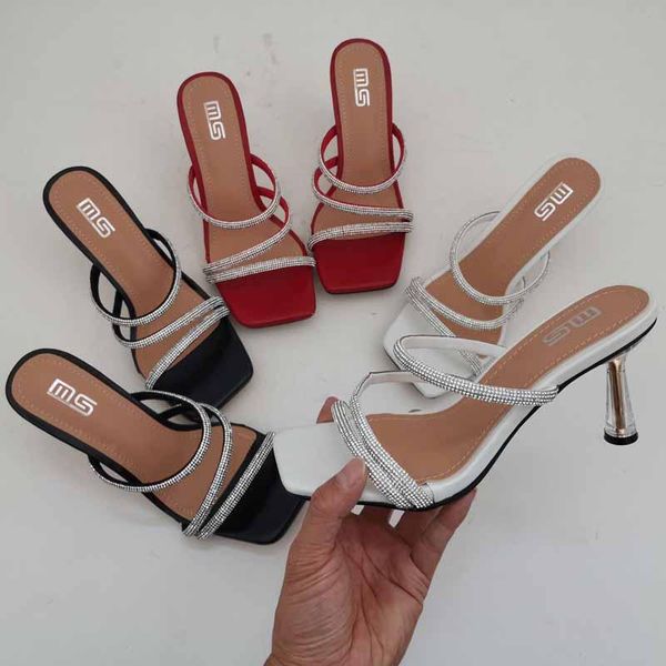 

thin heels big size high-heeled shoes lady ladies' slippers glitter slides fashion jelly luxury pu crystal fabric rubber, Black