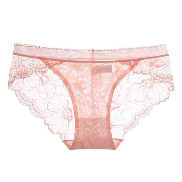 

women's panties luxury jacquard lace stitching underwear ice silk breathable, Black;pink