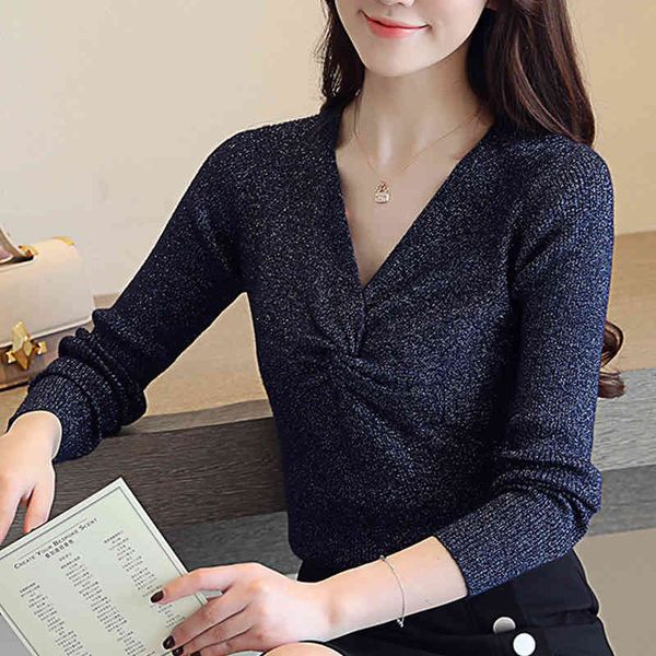 

women sweater sueter mujer invierno korean v-neck slim twist knit long sleeve knitting 662c 210420, White;black