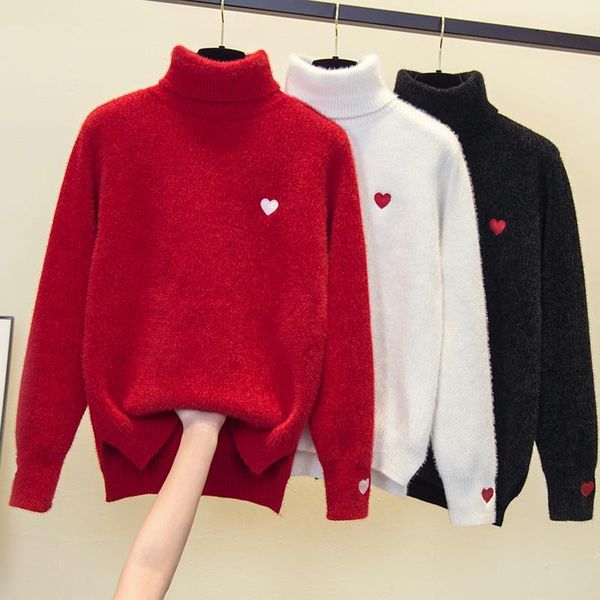 

women's sweaters turtleneck mink wool year red sweater more female winter 2021 loose knit brim render unlined upper garment, White;black