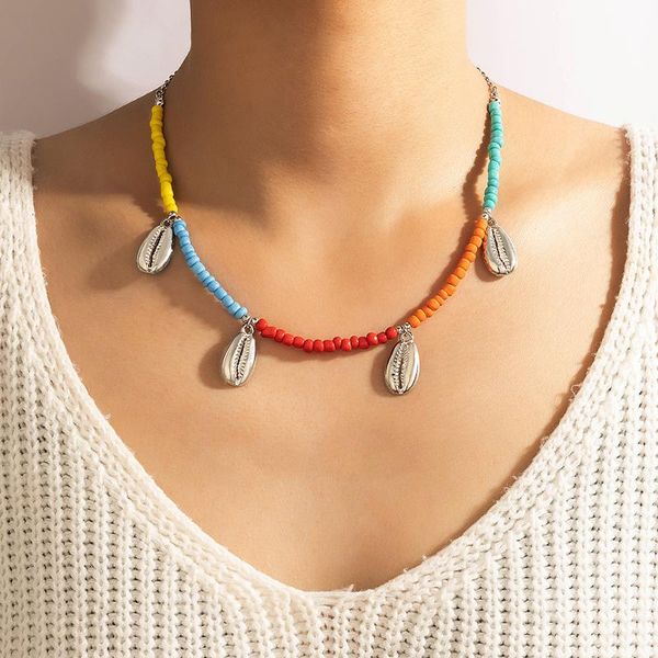 

chokers huatang bohemian colorful bead shell pendant choker for women 2021 trendy clavicle chain beach jewelry party accessories 18117, Golden;silver