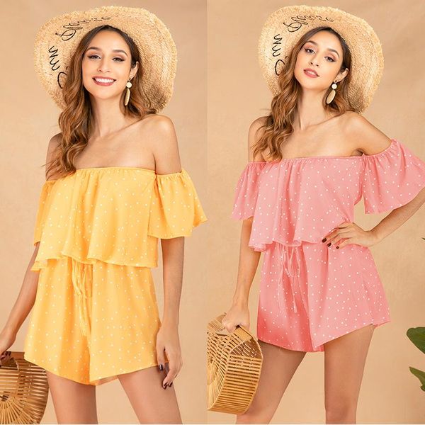 

women's jumpsuits & rompers korean women chiffon off shoulder ruffles jumpsuit casual loose beach party backless wide leg high waist sh, Black;white