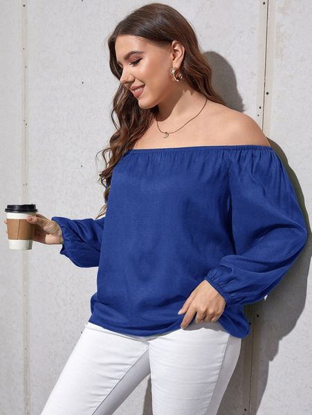 

plus off shoulder bishop sleeve blouse 66ml#, Black