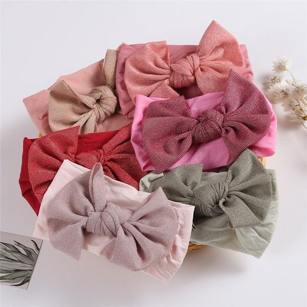 

spandex bow baby girl headband soft nylon for children kids hair accessories elastic girls bands summer infant turban, Slivery;white