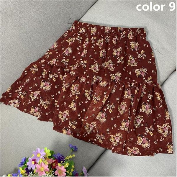 

skirts floral print pleated mini women elastic high waist ruffles summer 2021 female all match plus size m-7xl, Black