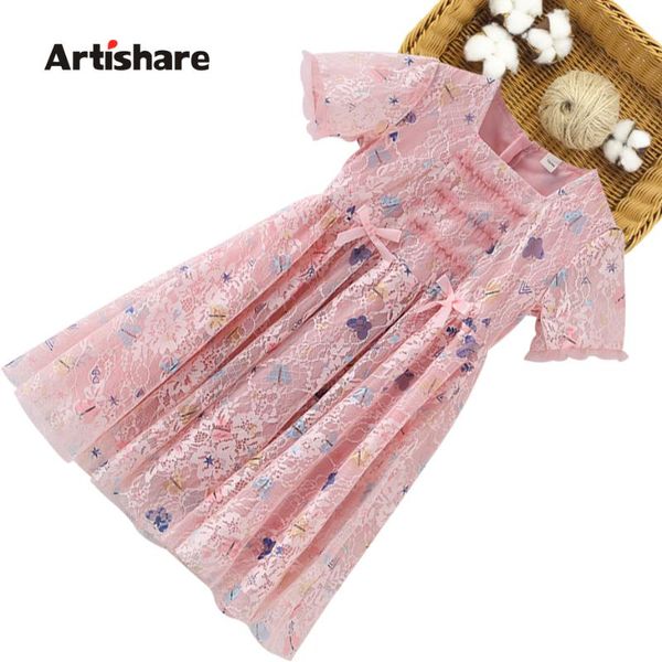 

girl dress lace butterfly party floral pattern children dresses bow girls costumes kids 6 8 10 12 14 girl's, Red;yellow