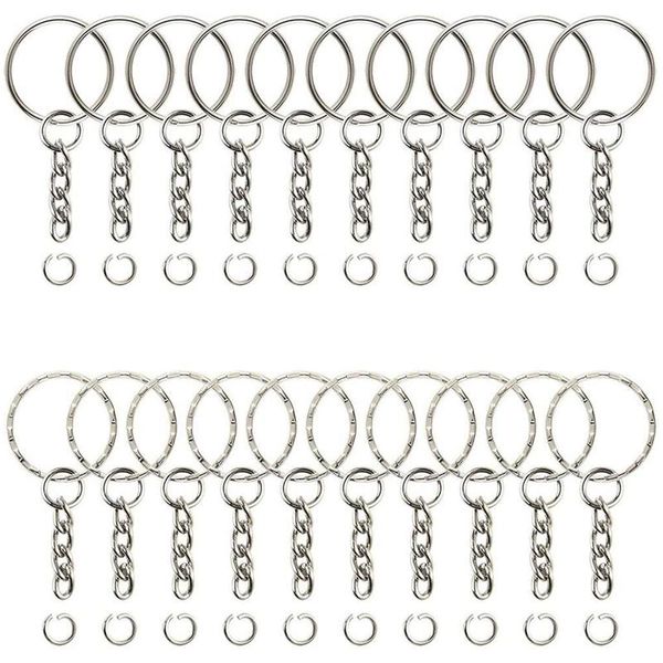 

keychains split key ring with chain 25mm open jump and connector keychain making- make your own, Silver