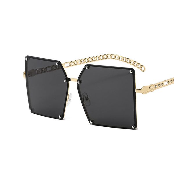 

fashion 2021 new chain mirror legs sunglasses for men and women personality rivet large frame eyeglasses uv400 glasses, White;black