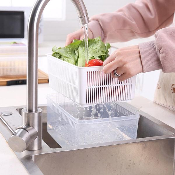 

storage bottles & jars retractable kitchen box drain basket refrigerator keep fresh vegetable fruit case multifunctional