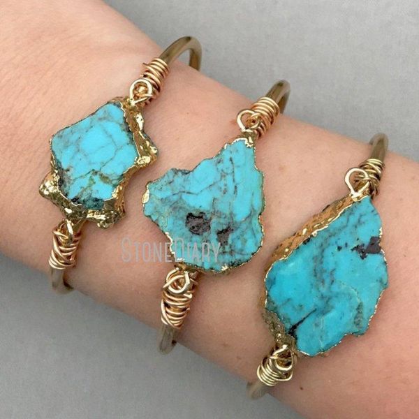 

bangle bm31396 real raw turquoise gold boho chic orm slice brass bridesmaid gift, Black