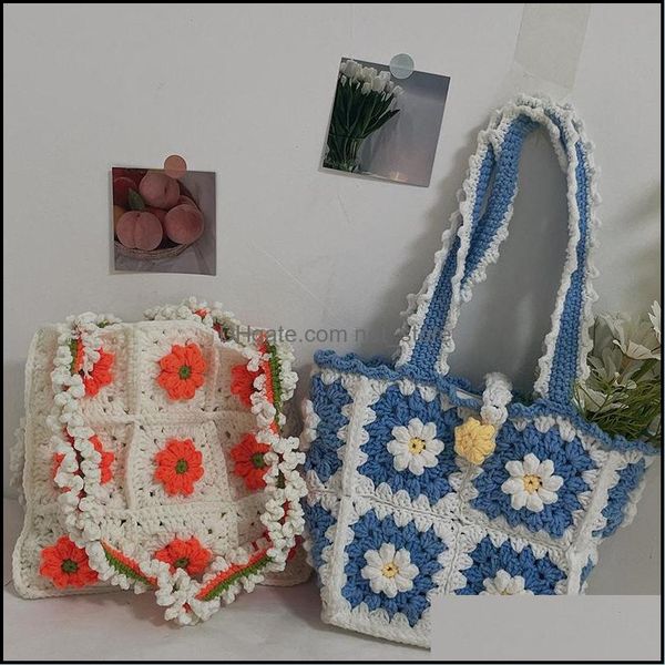 

hand woven bag diy material wool little daisy with crochet self-made single shoder for girlfriend drop delivery 2021 lage making materials