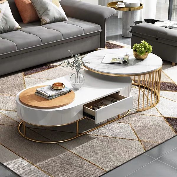 

nordic light luxury marble small family living room multi function studio creative round tea table combination