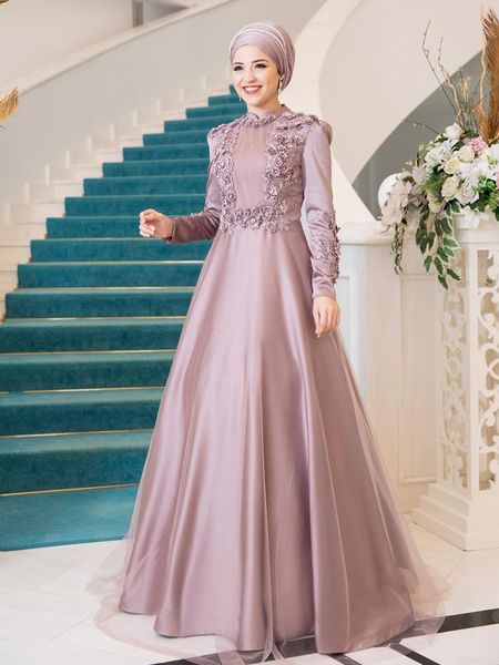 

hijab evening dress women engagement special design islamic muslim clothing embroidered dried rose color season turkey ethnic, Red