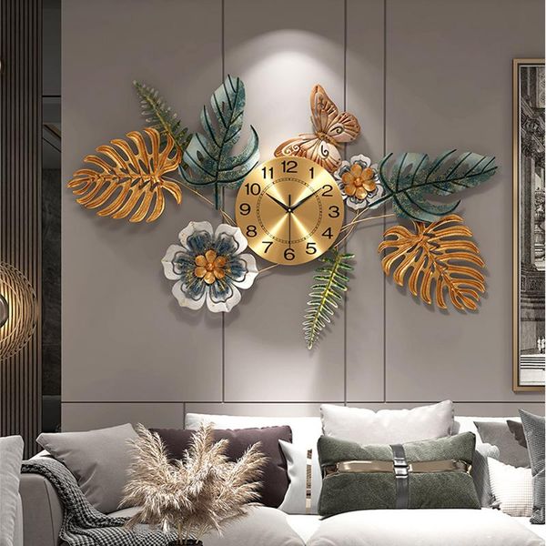 

wall clocks creative gold metal large clock living room digital modern design silent orologio da parete home deco